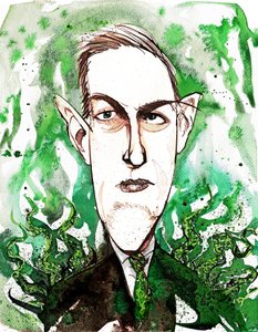 American horror and science fiction writer H.P. Lovecraft; caricature by Neale Osborne